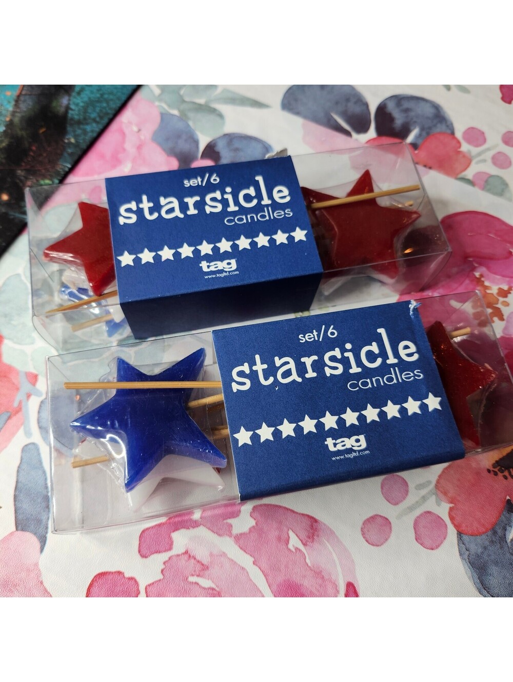 TAG Starsicle Candles Set of 2 Red White Blue Star Candles 12 Total